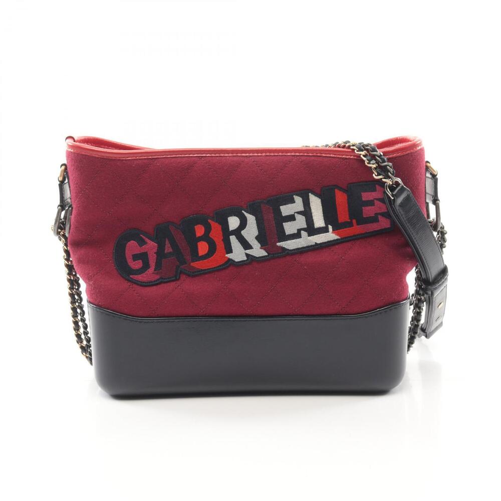 Chanel Gabrielle de Hobo Shoulder Bag Wool Leather Red Navy Blue Multicolor
